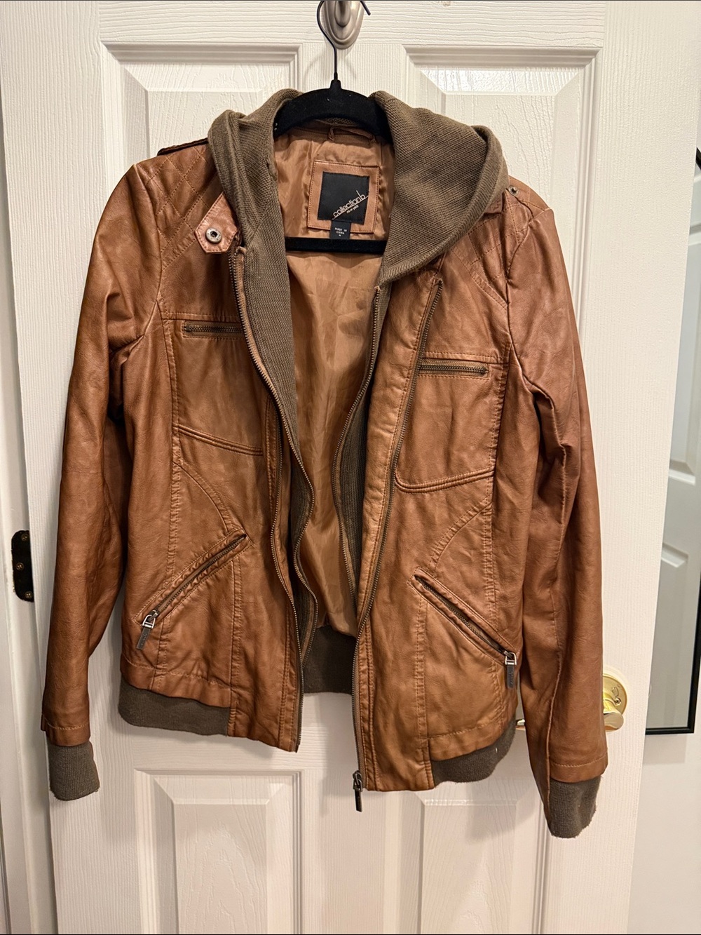 Collection B Tan Faux Leather Hooded Jacket